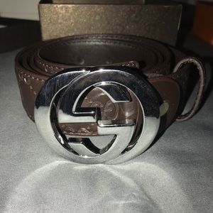 Double GG BELT , brown with silver buckle